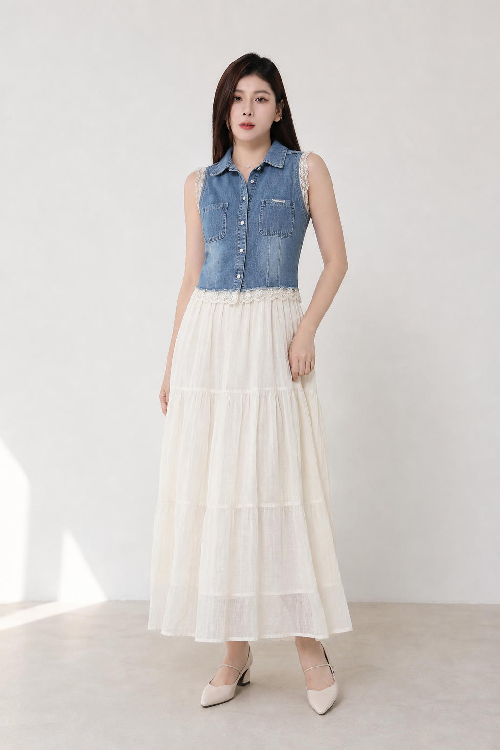 Denim Top With Dress Set 41557