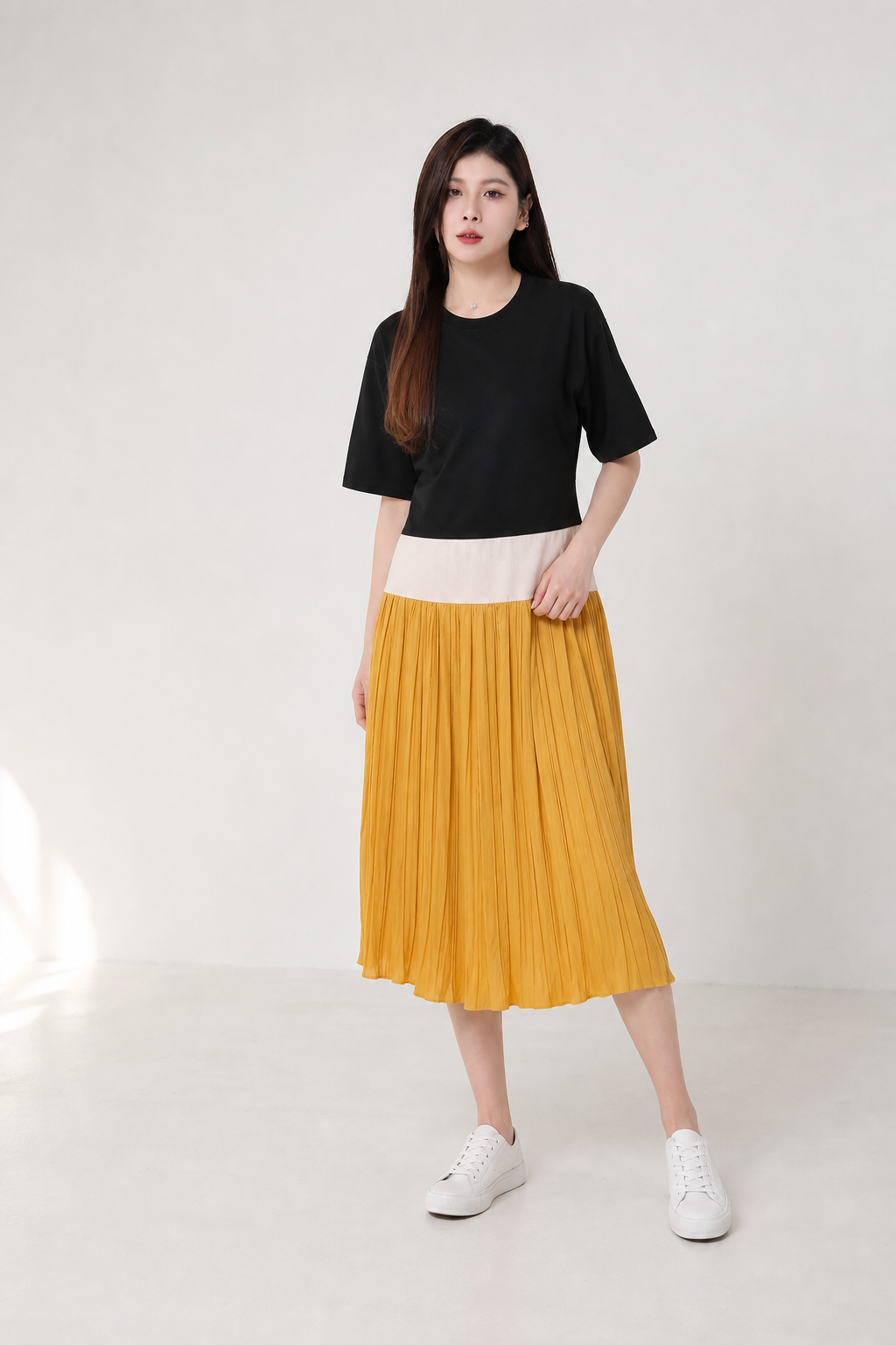 Three Tone Pleated Bottoms Dress 15087