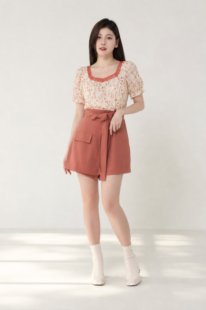 Two Tone Lace Neck Printed Flower Jumpsuit 15479