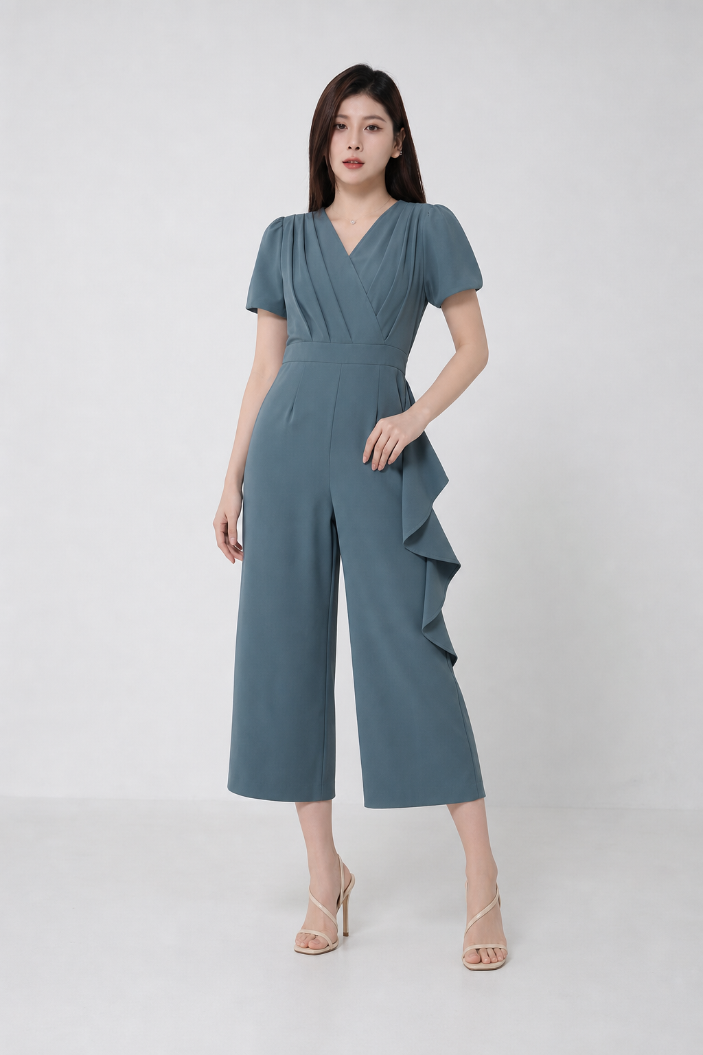 V Neck Wrap Side Ruffles Jumpsuit 15510