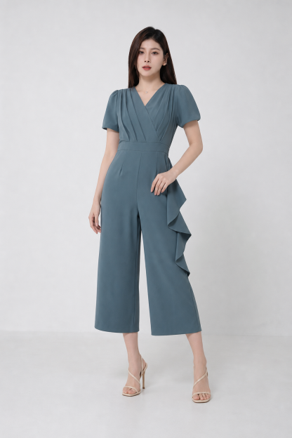 V Neck Wrap Side Ruffles Jumpsuit 15510
