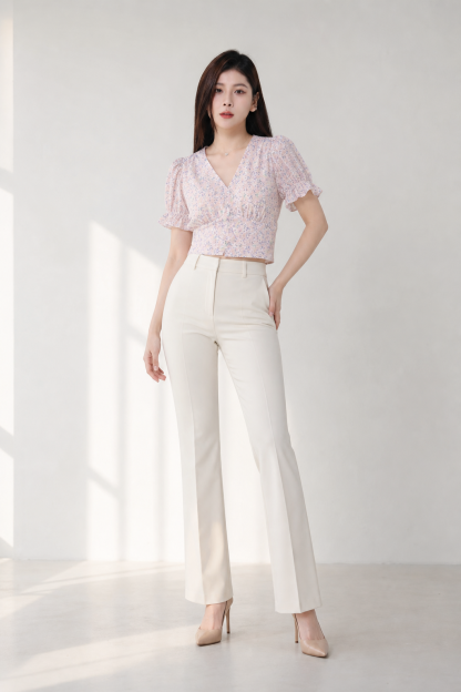 V Neck Lace Printed Flower Top 15562