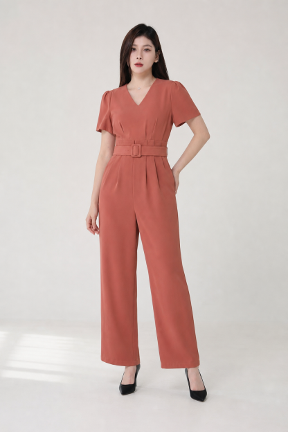 High Waist V Neck Basic Jumpsuit 15564