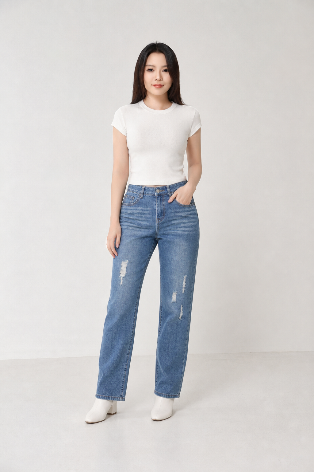 Denim Ripped Long Pants 15581
