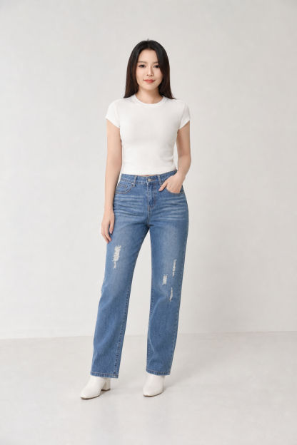 Denim Ripped Long Pants 15581
