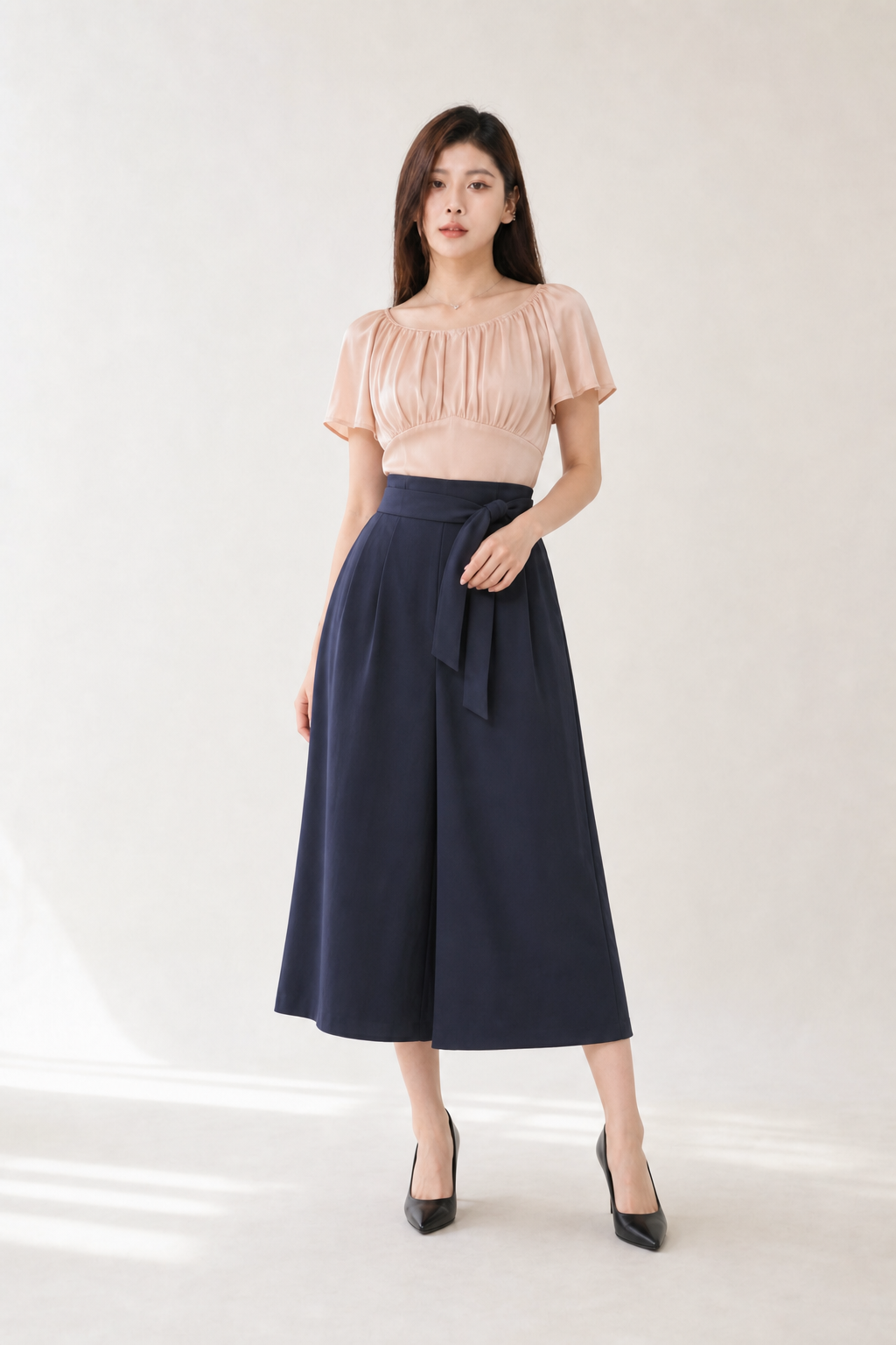 Off Shoulder Two Tone With Belt Long Jumpsuit 15590