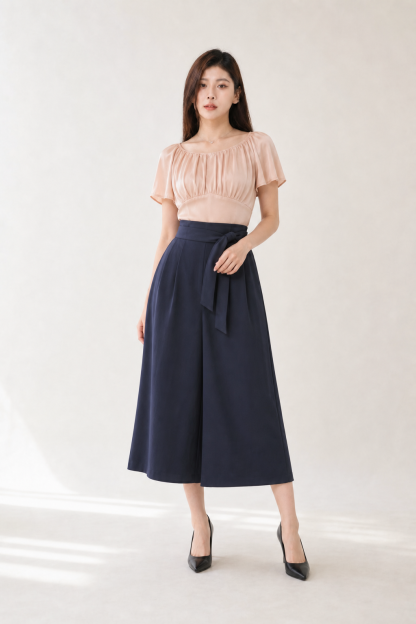Off Shoulder Two Tone With Belt Long Jumpsuit 15590