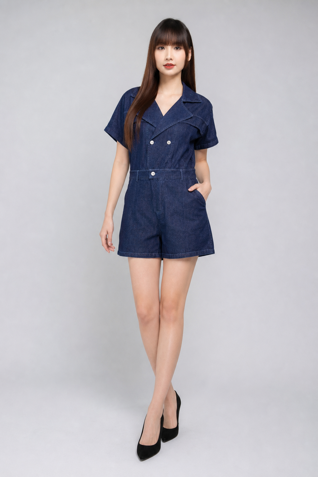Denim Notched Collar Jumpsuit 15795