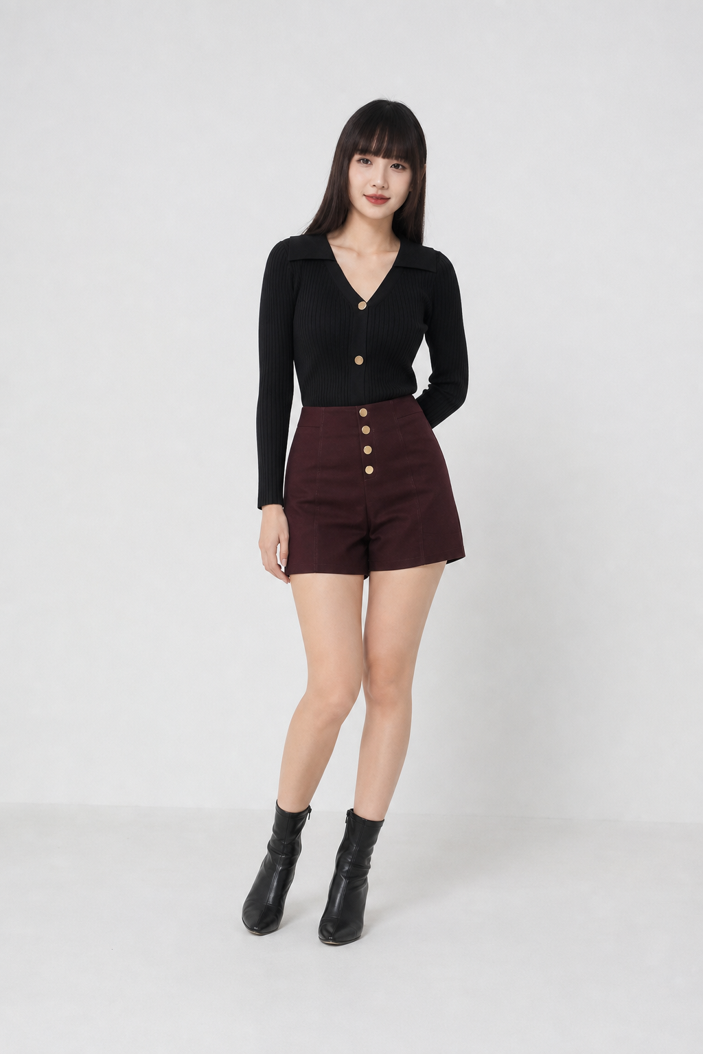 Collar Front Button Knitted Top 18544