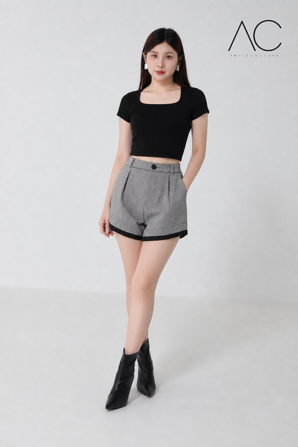 High Waist Checker Short Pants 