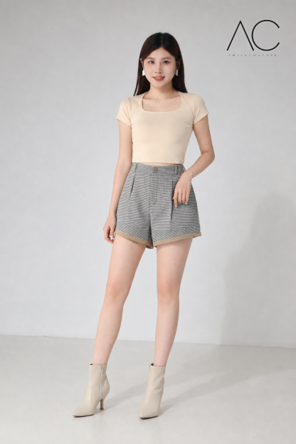 High Waist Checker Short Pants 