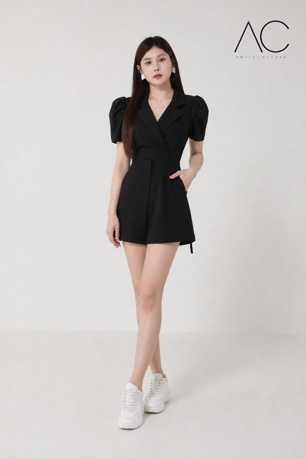 Waist Drawstring Hole Collar Top 