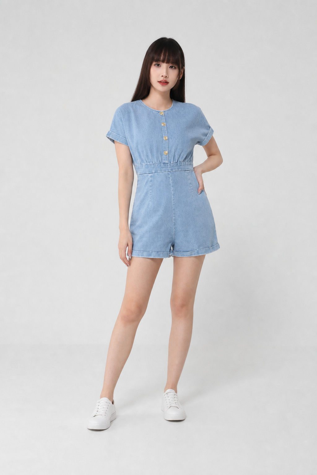 Denim Decorative Button Jumpsuit 20160