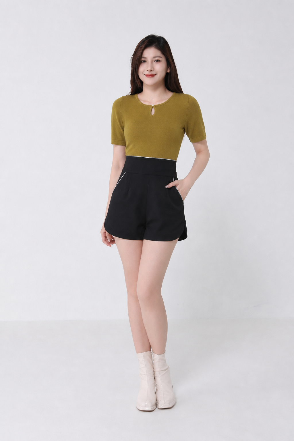 Knitted With Hole Short Sleeve Top