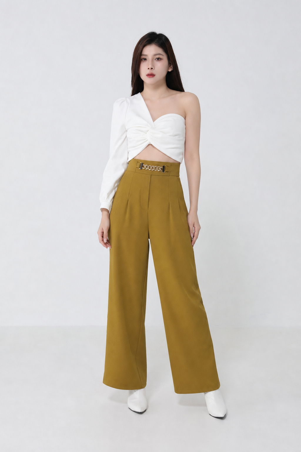 Middle Twist Without Sleeve One Side Long Sleeve Top 