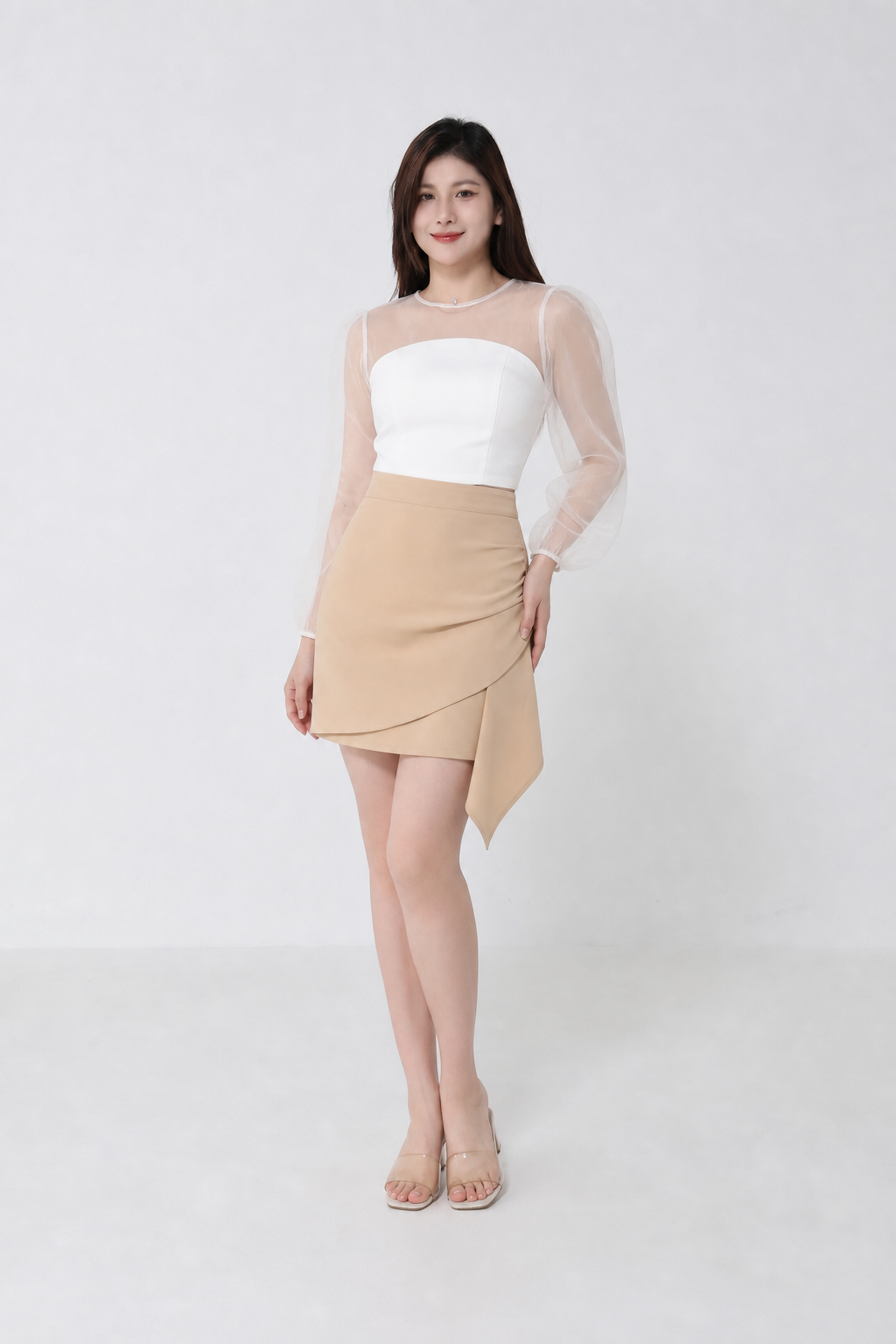High Waist Side Pleated Skirt With Strap Skirt 