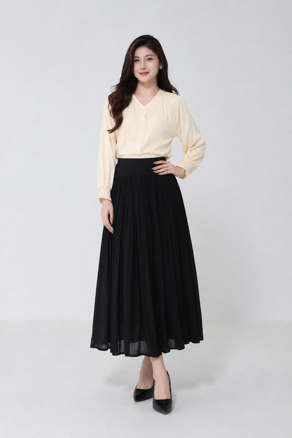 Satin Long Sleeve With Front Button Blouse 