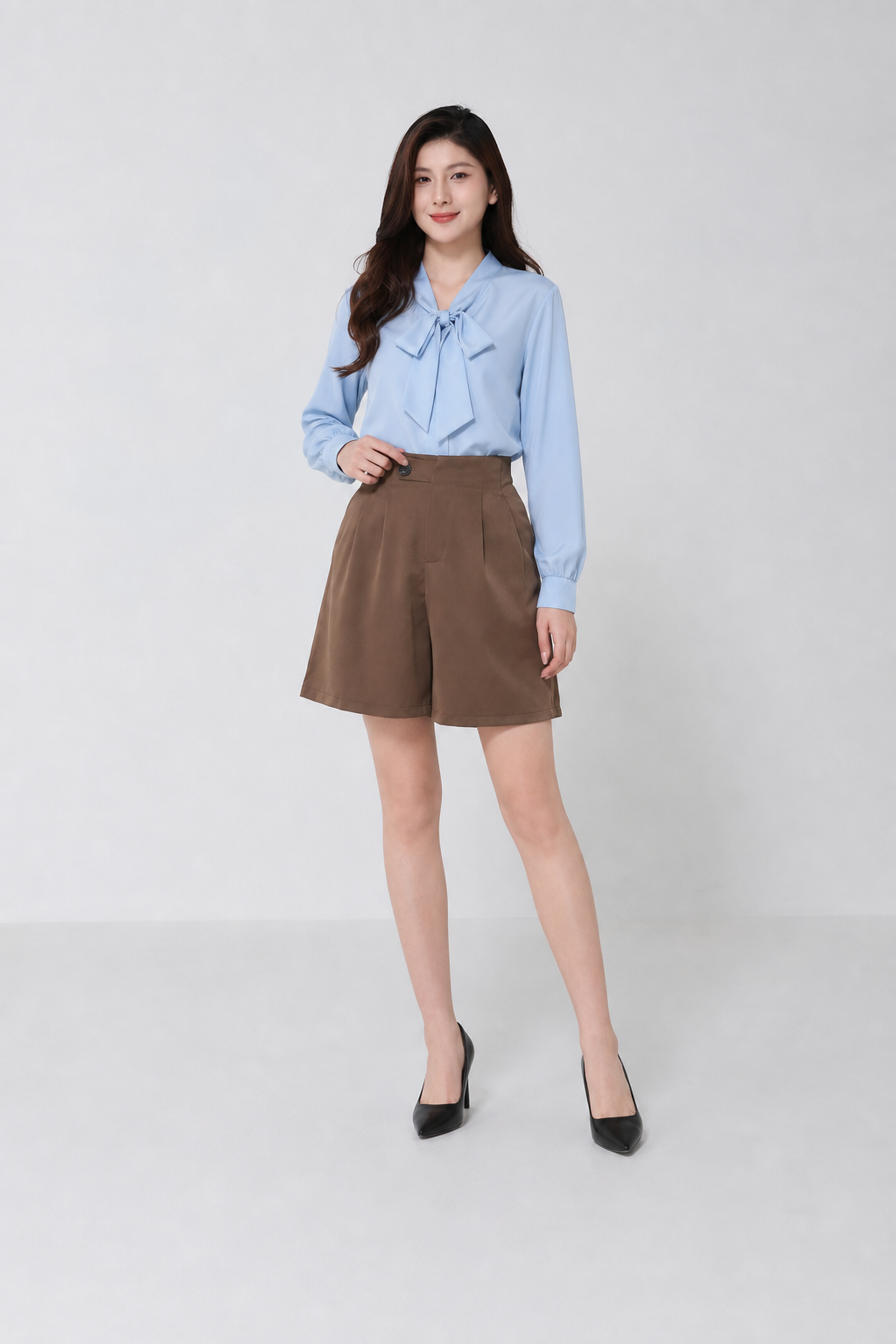 Tie Up With Long Sleeve Front Button Blouse 
