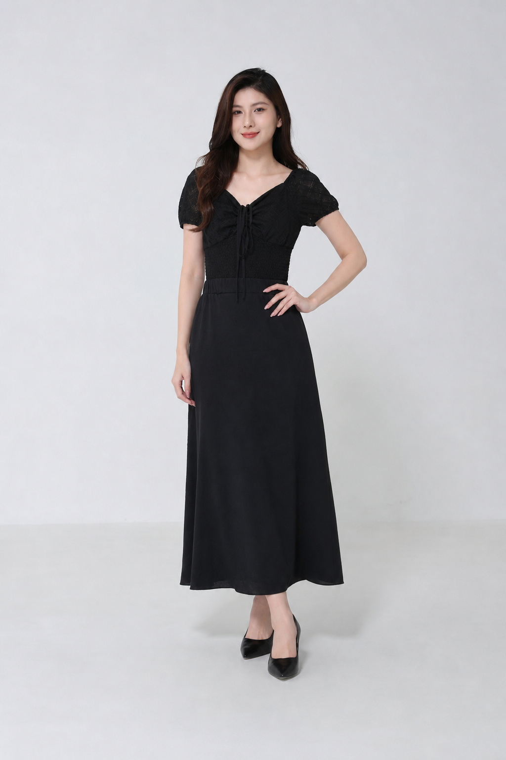 Eyelet Diamond Front Tie Up Top Waist Stretchable Top 