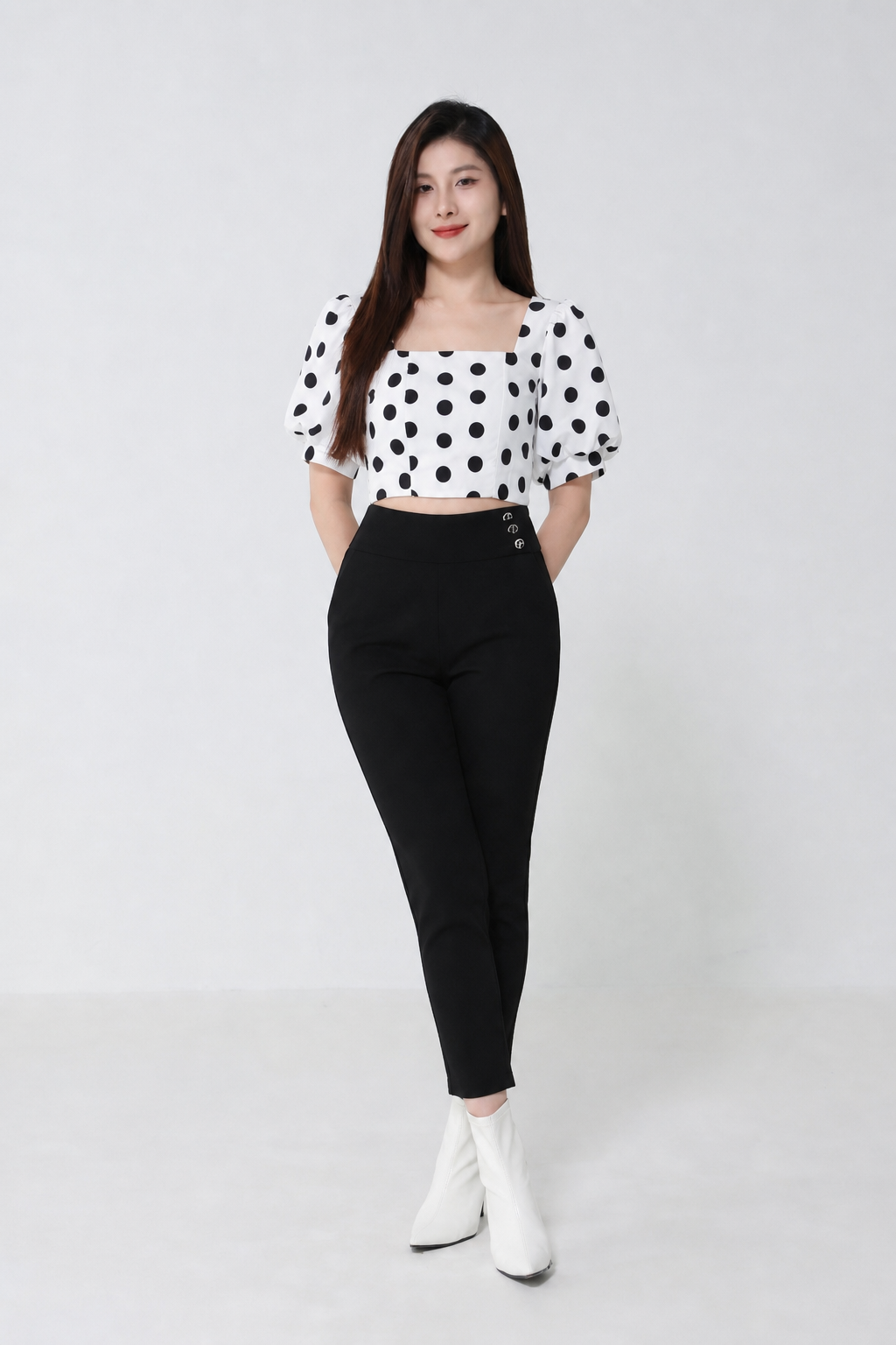 High Waist Side Decorative Button Long Pants 