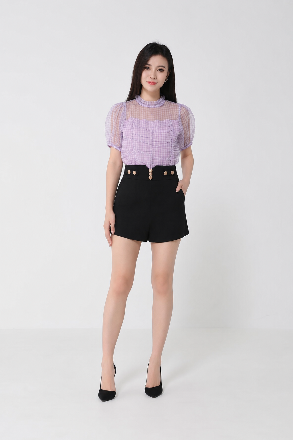 High Waist Decorative Gold Button Short Pants