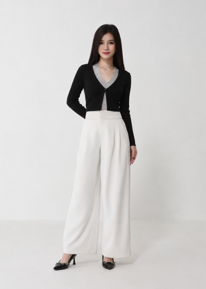 Contrast V-Neck Layered Knit Cardigan DJ284
