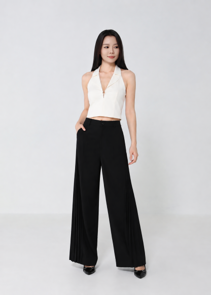 Pleated Panel Wide-Leg Long Pants DJ279