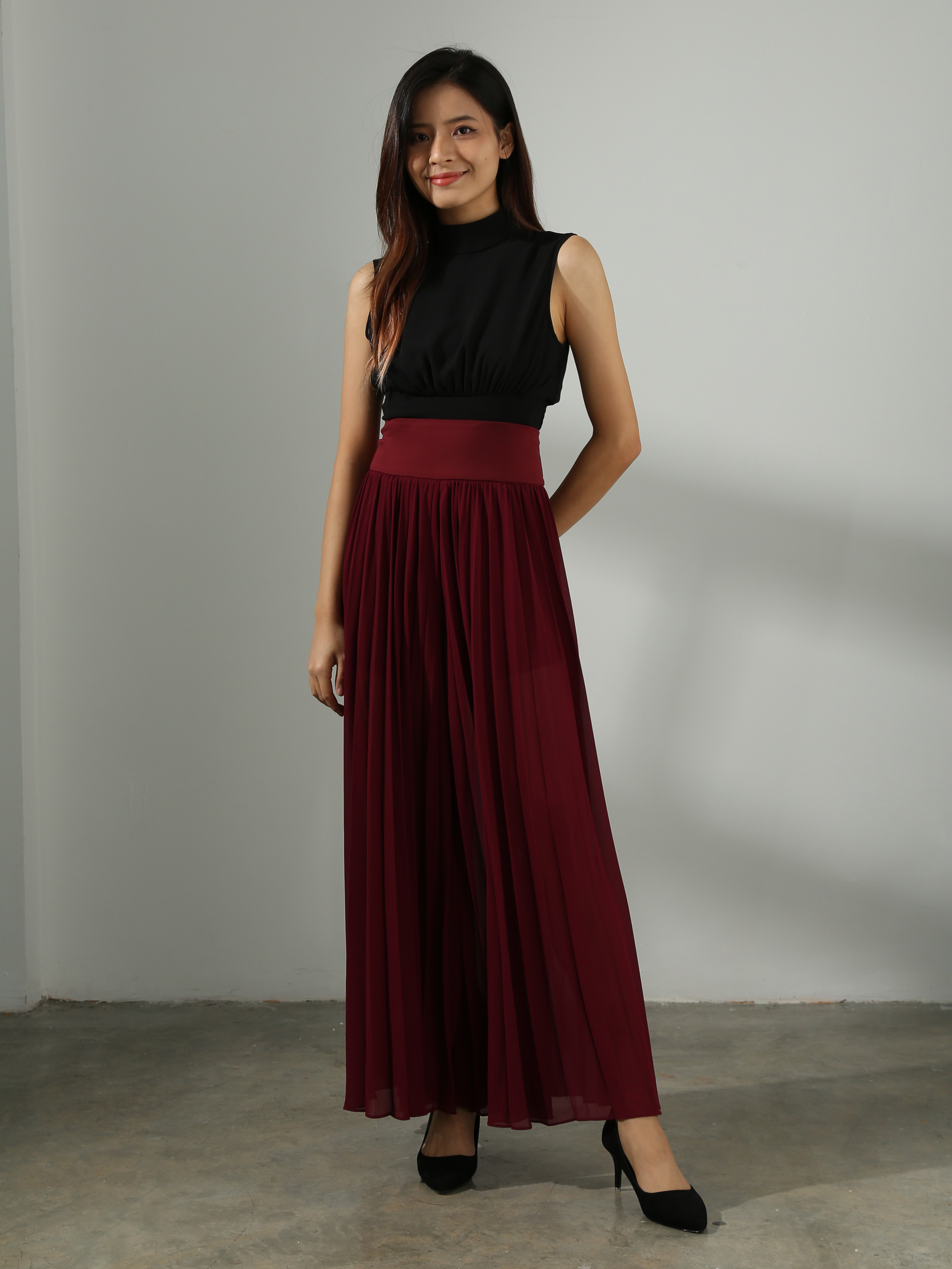 High Waist Pleated Long Skirt AC417