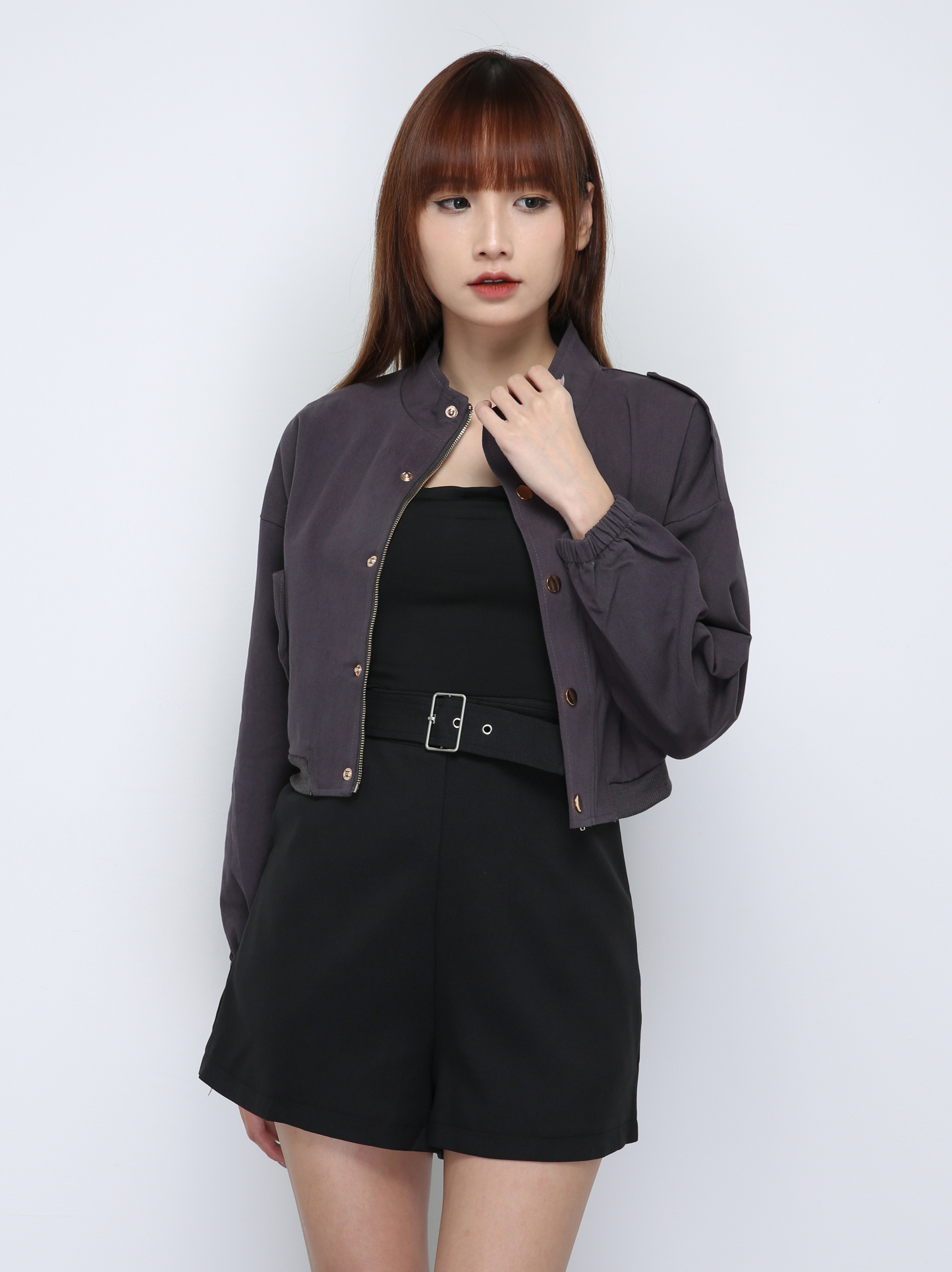 Front Button With Zip Long Sleeve Top 29202