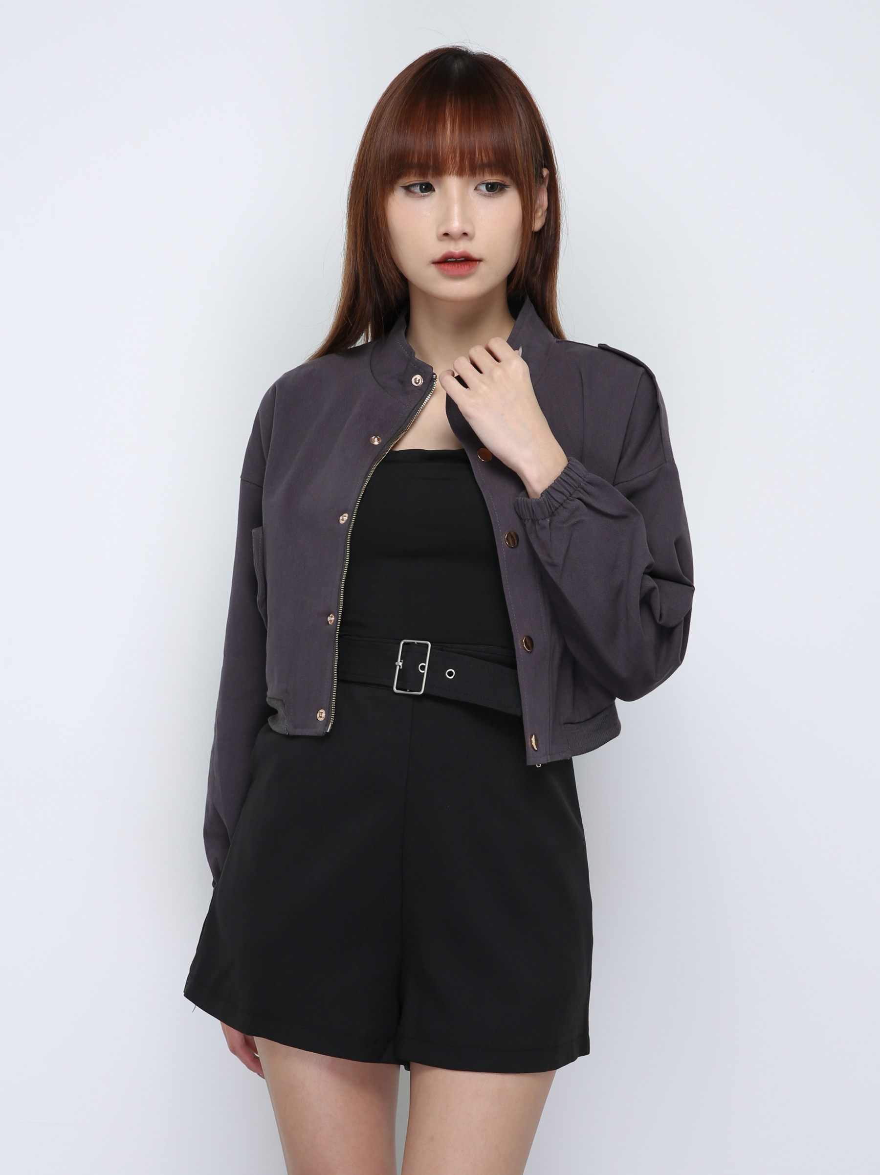 Front Button With Zip Long Sleeve Top 29202