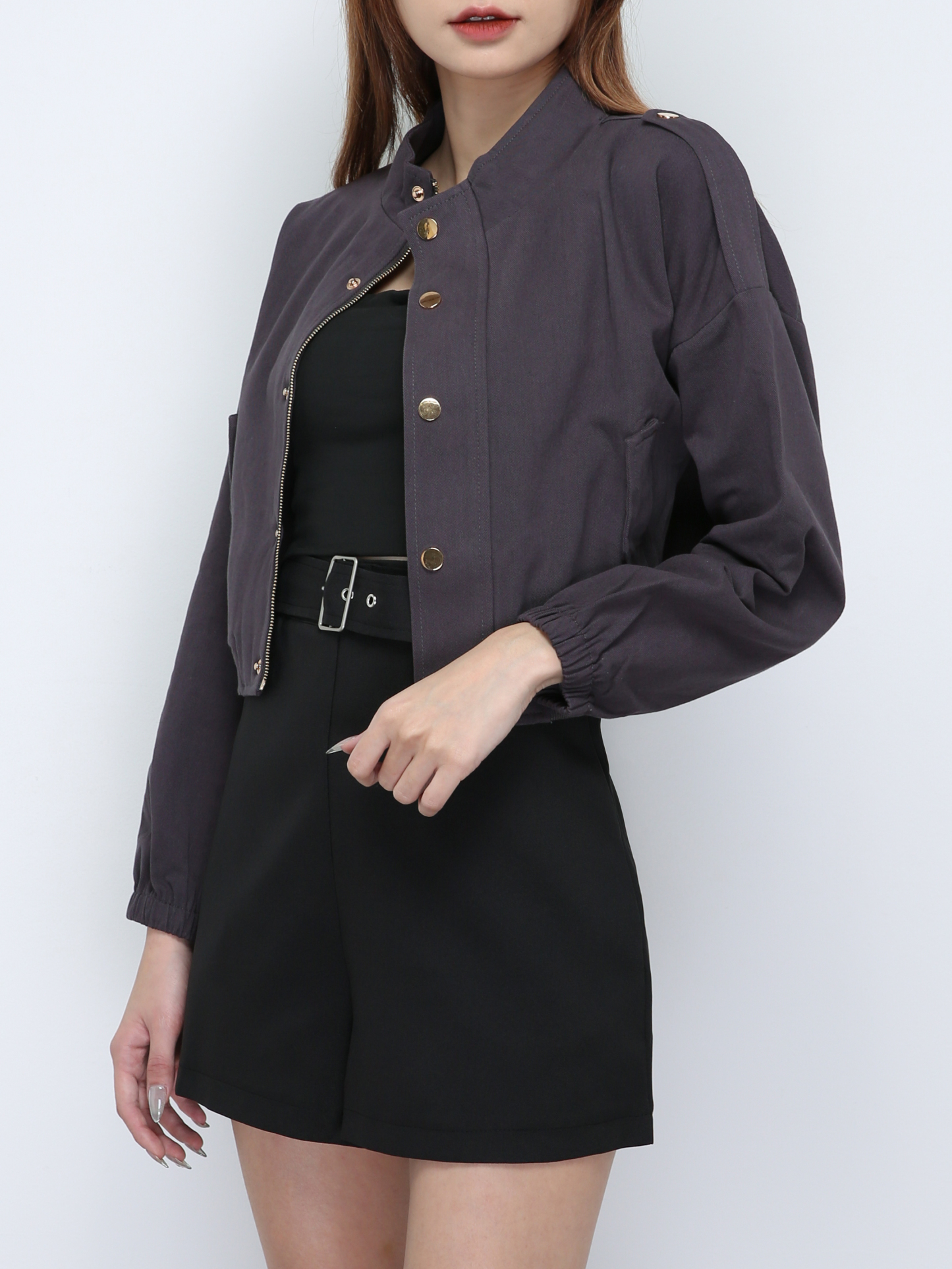 Front Button With Zip Long Sleeve Top 29202
