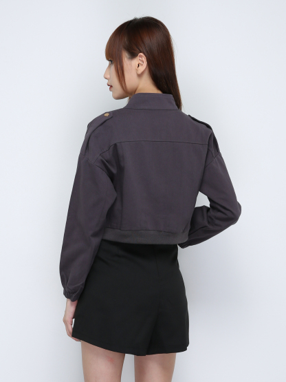 Front Button With Zip Long Sleeve Top 29202