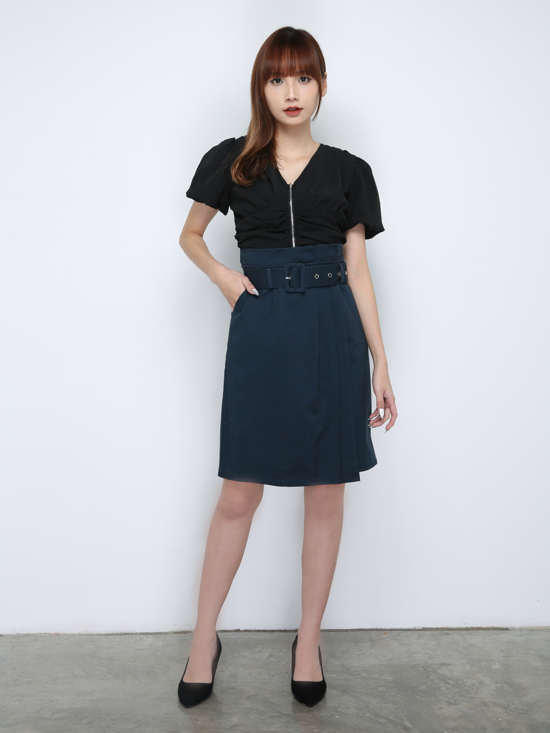 High Waist Pleated With Belt Long Skirt 29246