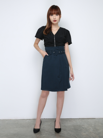 High Waist Pleated With Belt Long Skirt 29246