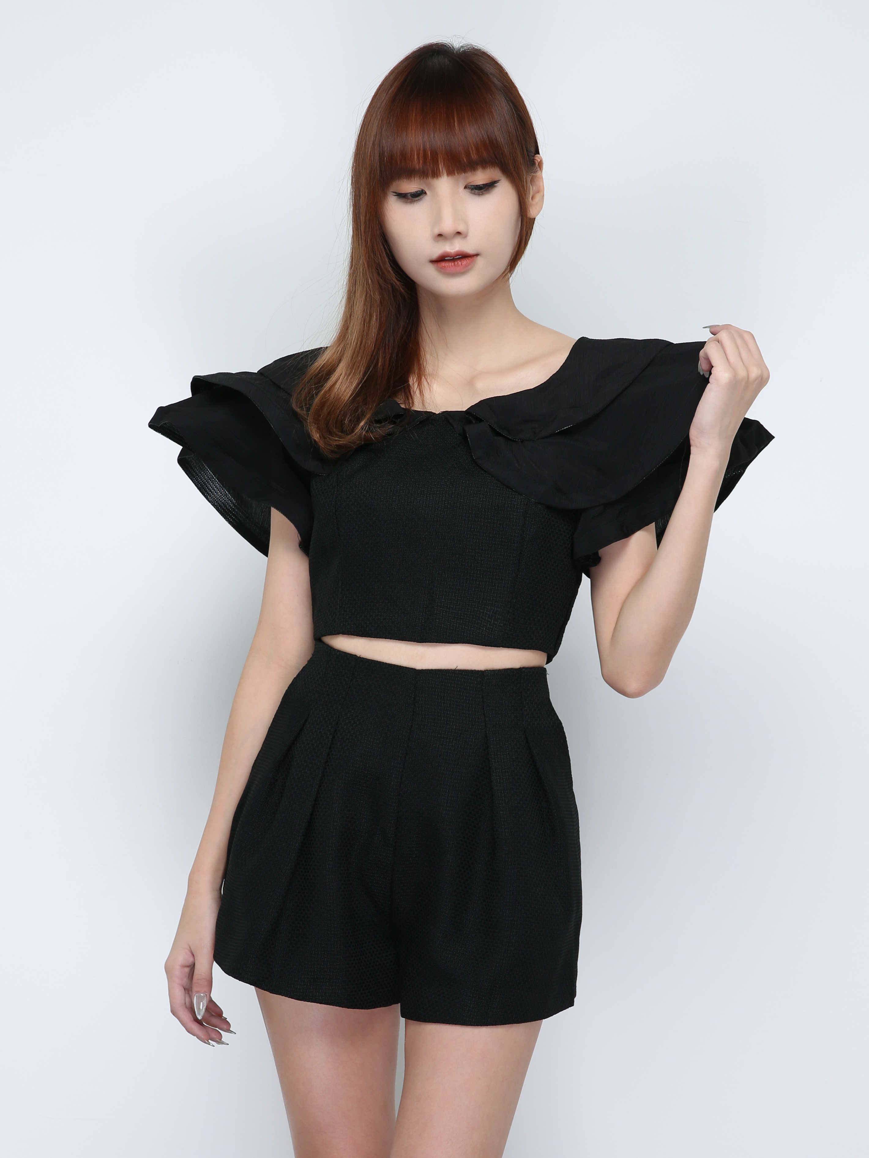 Layered Sleeve Top With Short Pants Set 29436
