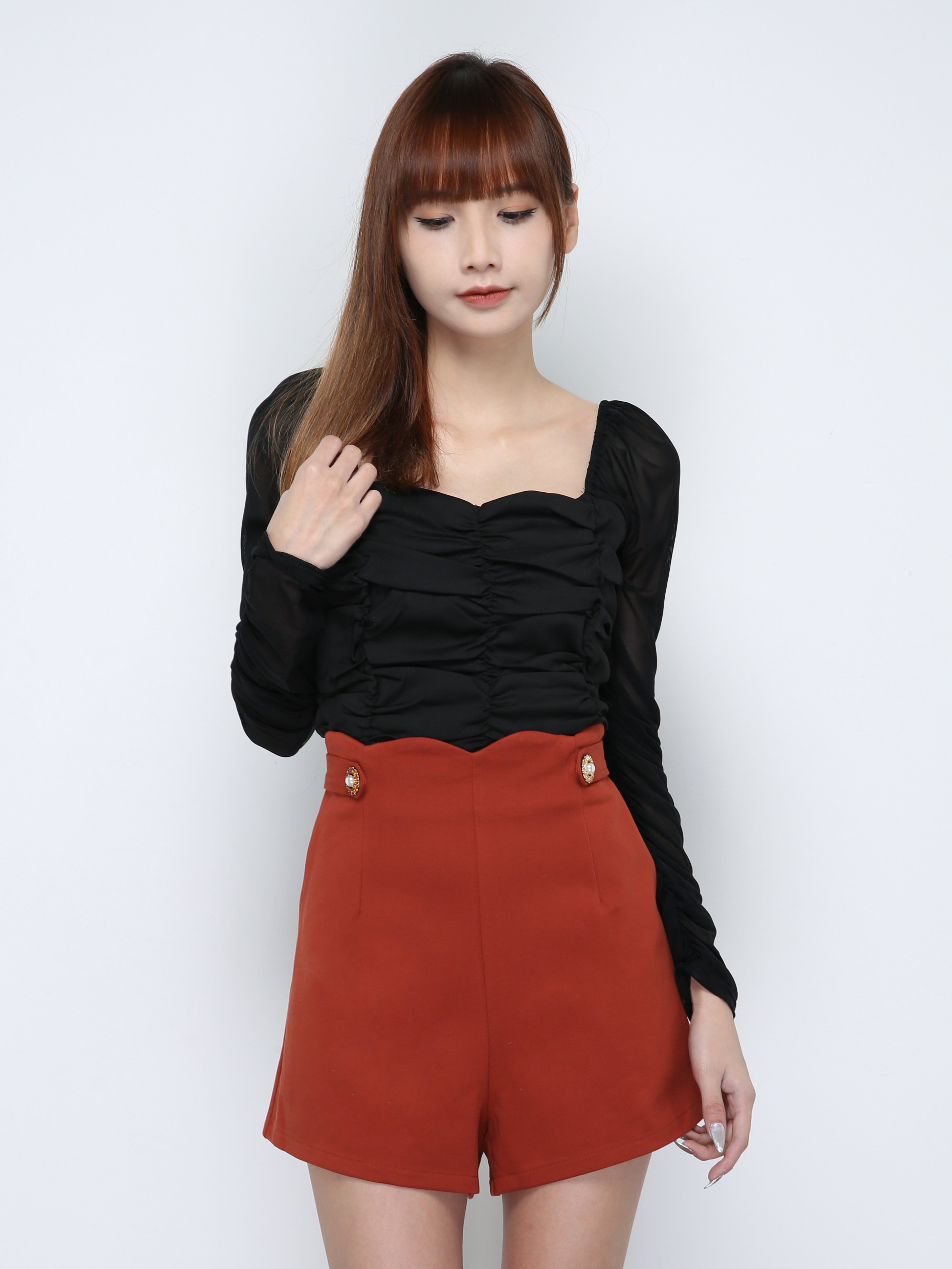 Pleated With Long Sleeve Top 29295