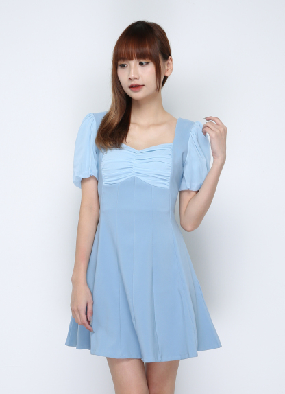 Puff SLeeve Front Pleated Dress 29592