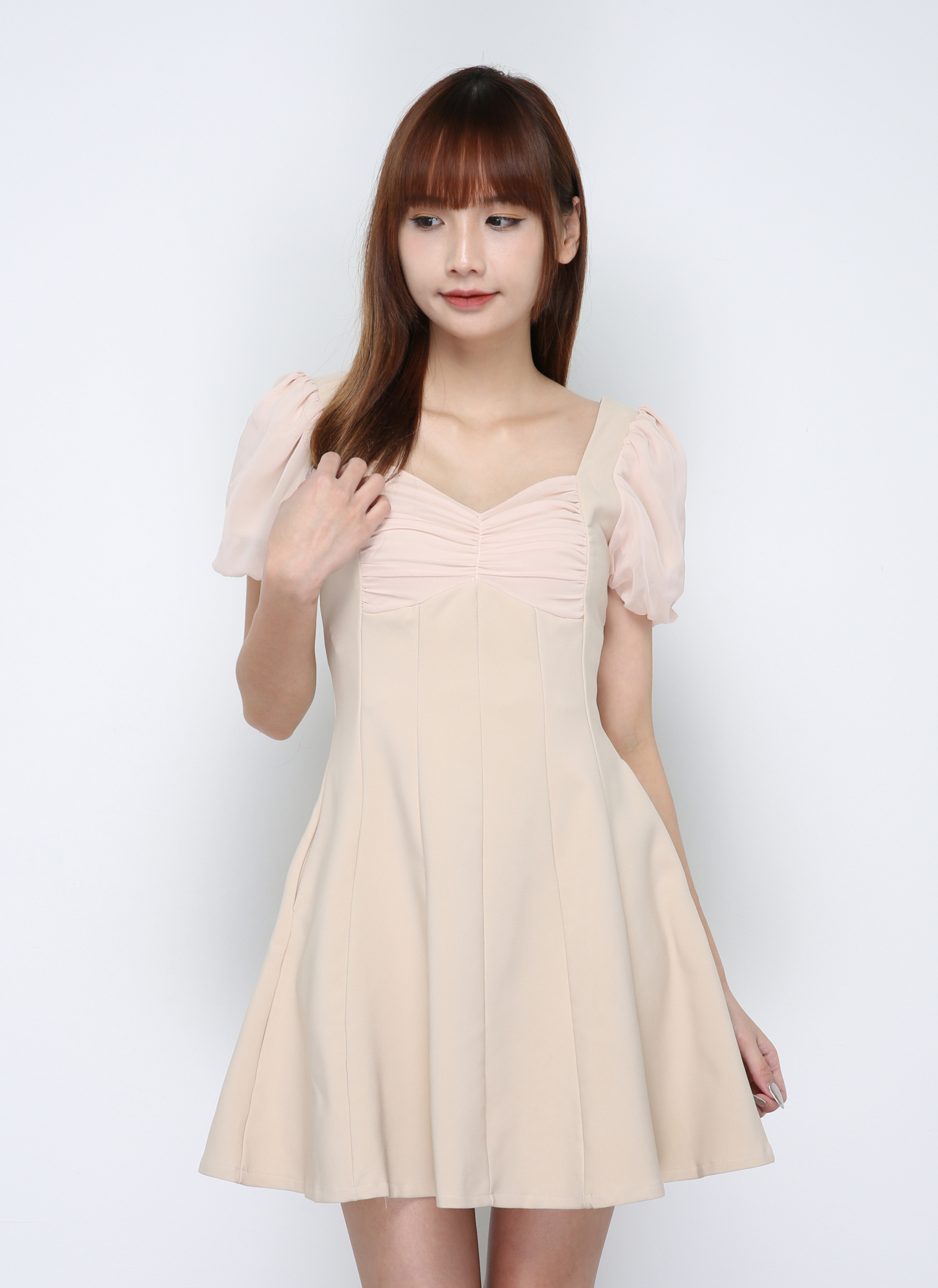 Puff SLeeve Front Pleated Dress 29592