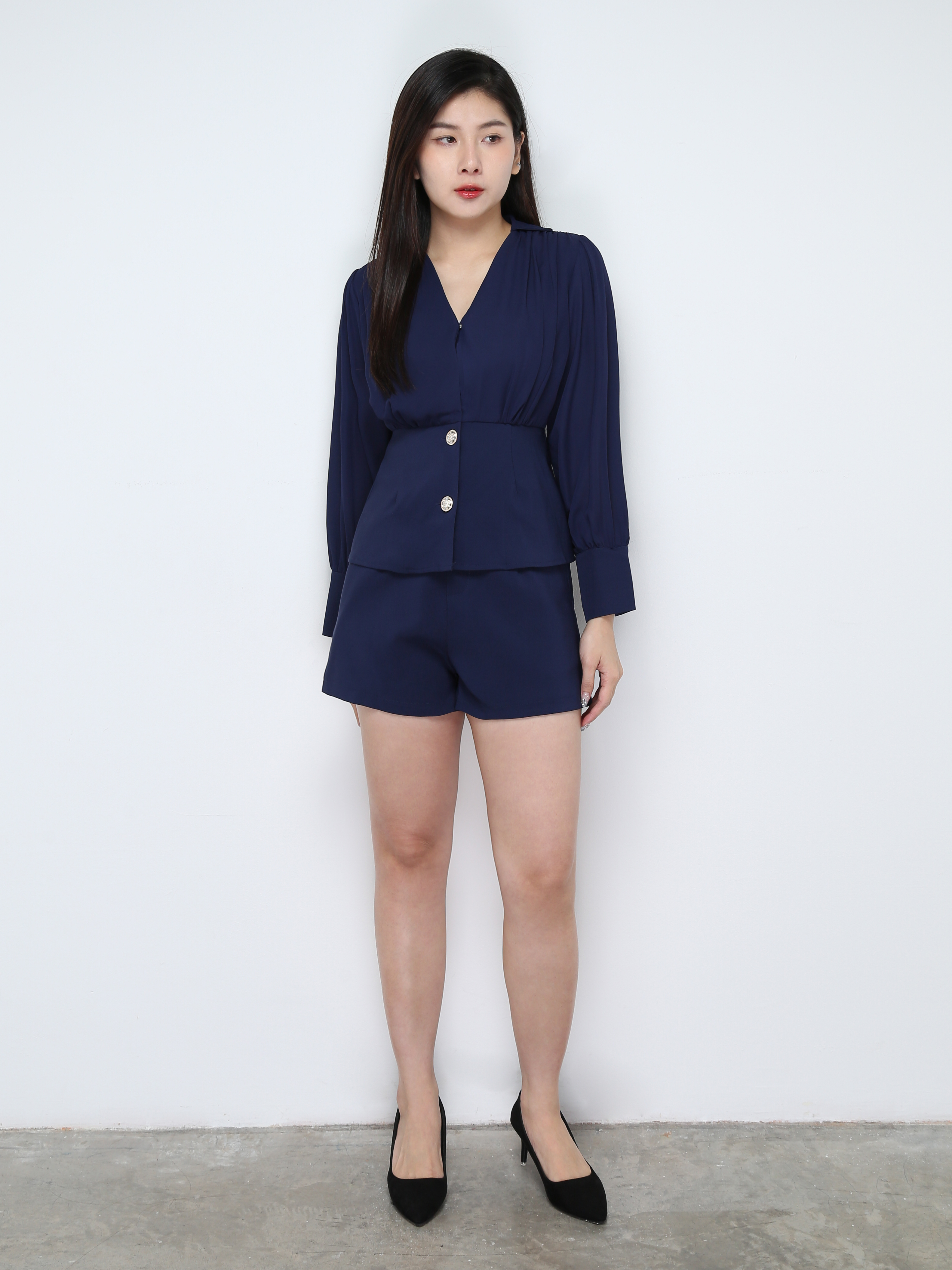 V Neck Pleated Chiffon Set 28726