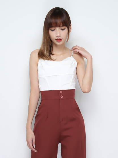 Decorative Diamond Strap With Pleated Back Zip Top 28345