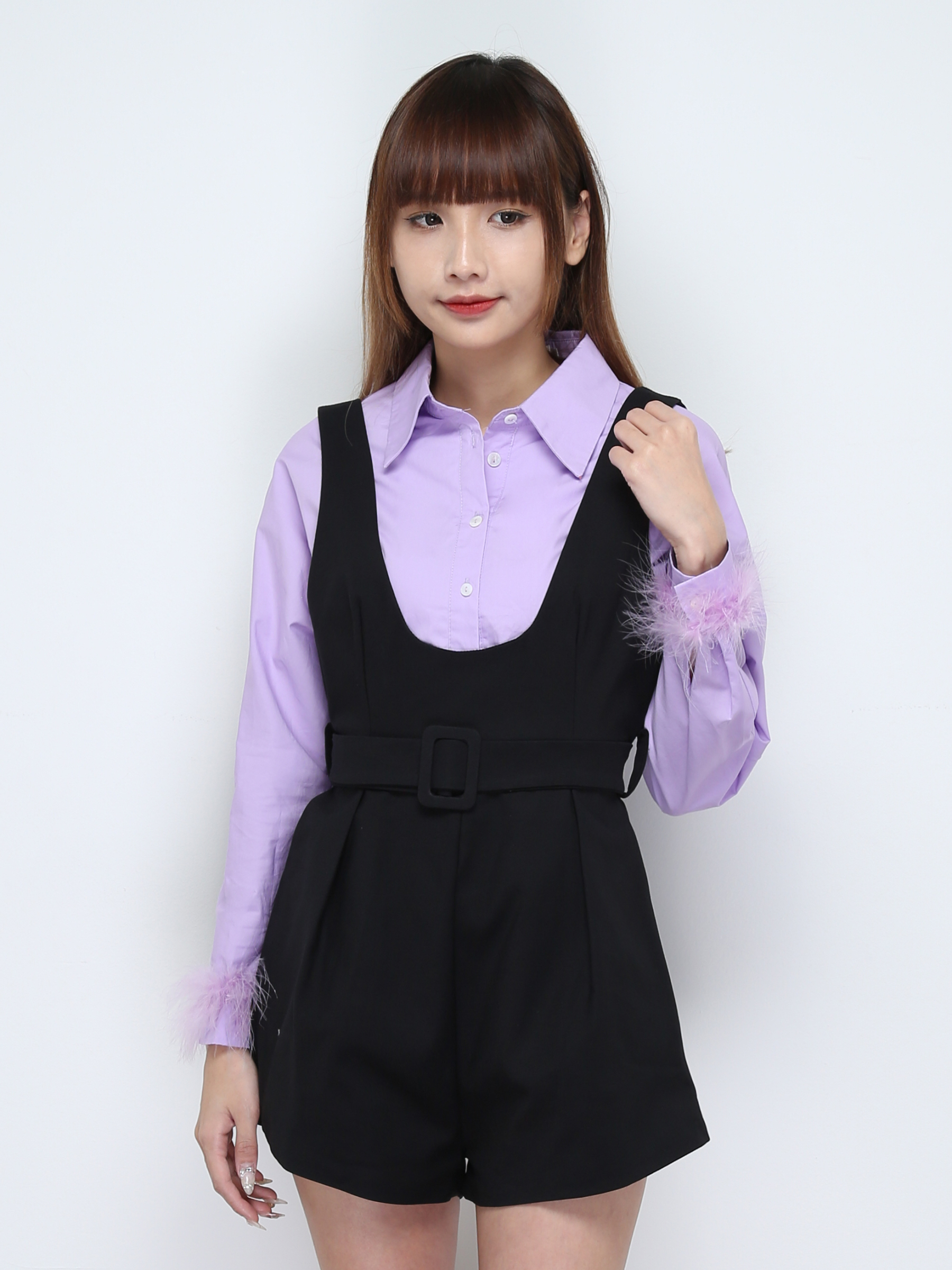 Collar Front Button Long Sleeve Top 28563