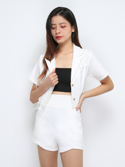 Waist Drawstring Top With Short pants Set 29398