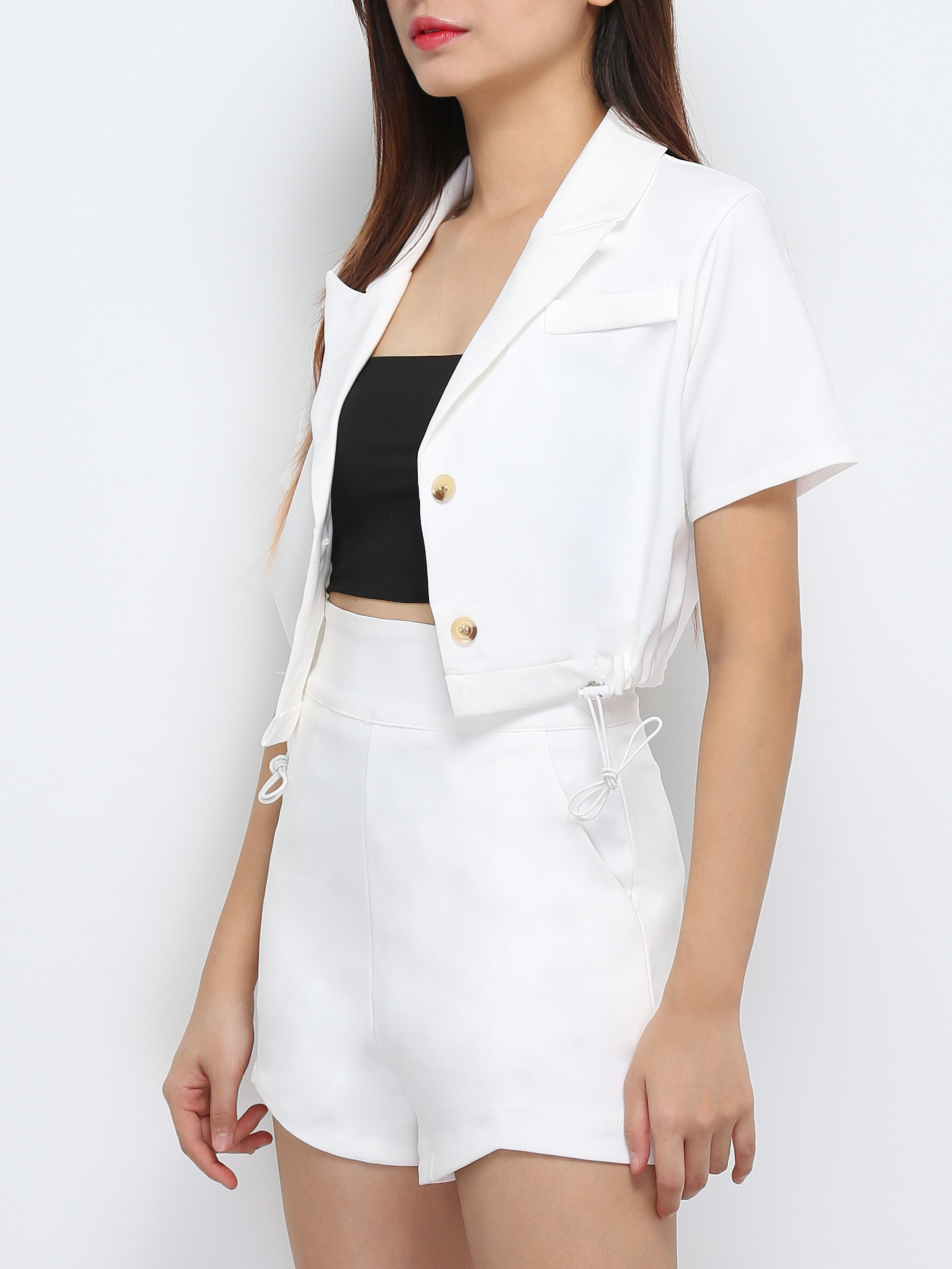 Waist Drawstring Top With Short pants Set 29398