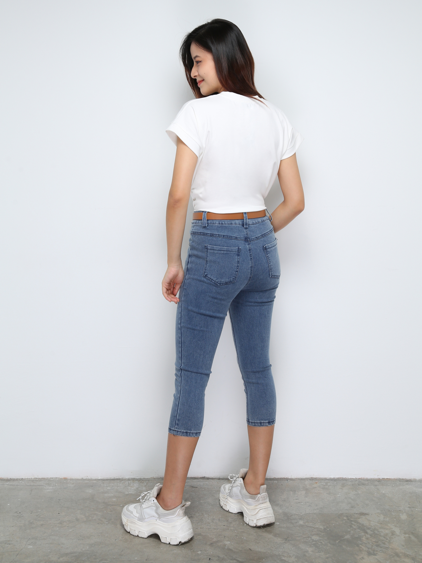 Denim Ripped With Belt Long Pants 28402