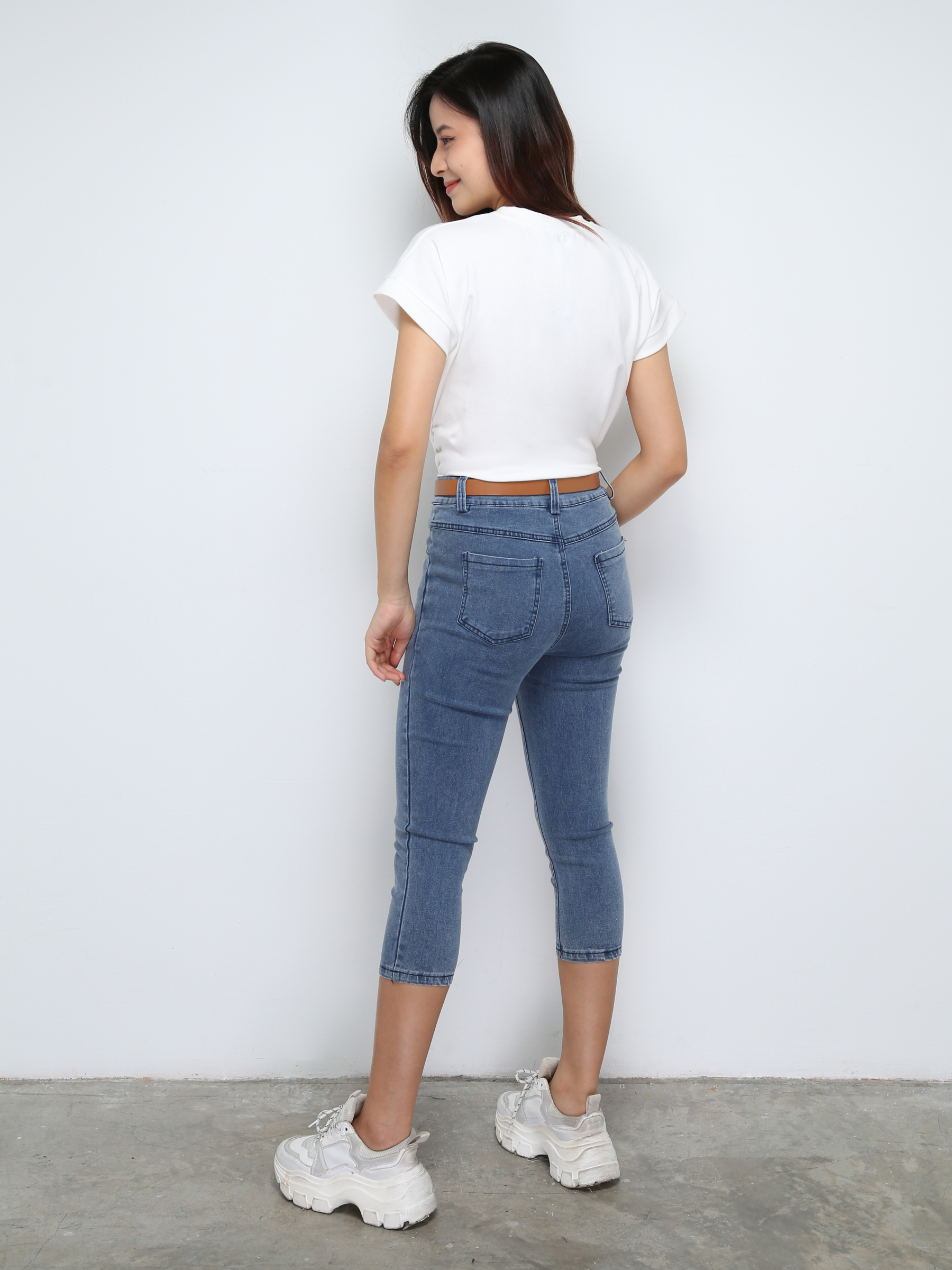 Denim Ripped With Belt Long Pants 28402