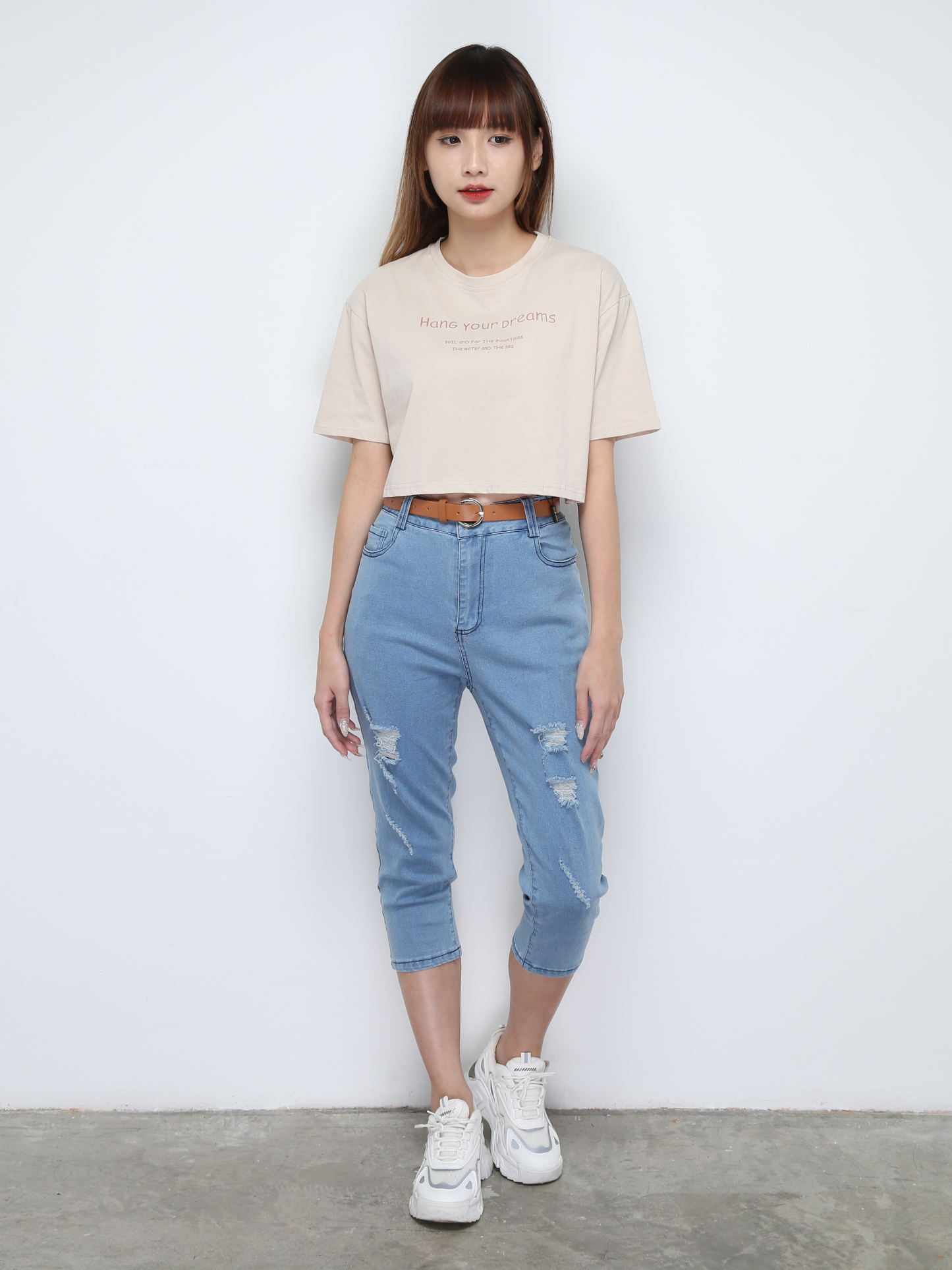 Denim Ripped With Belt Long Pants 28402