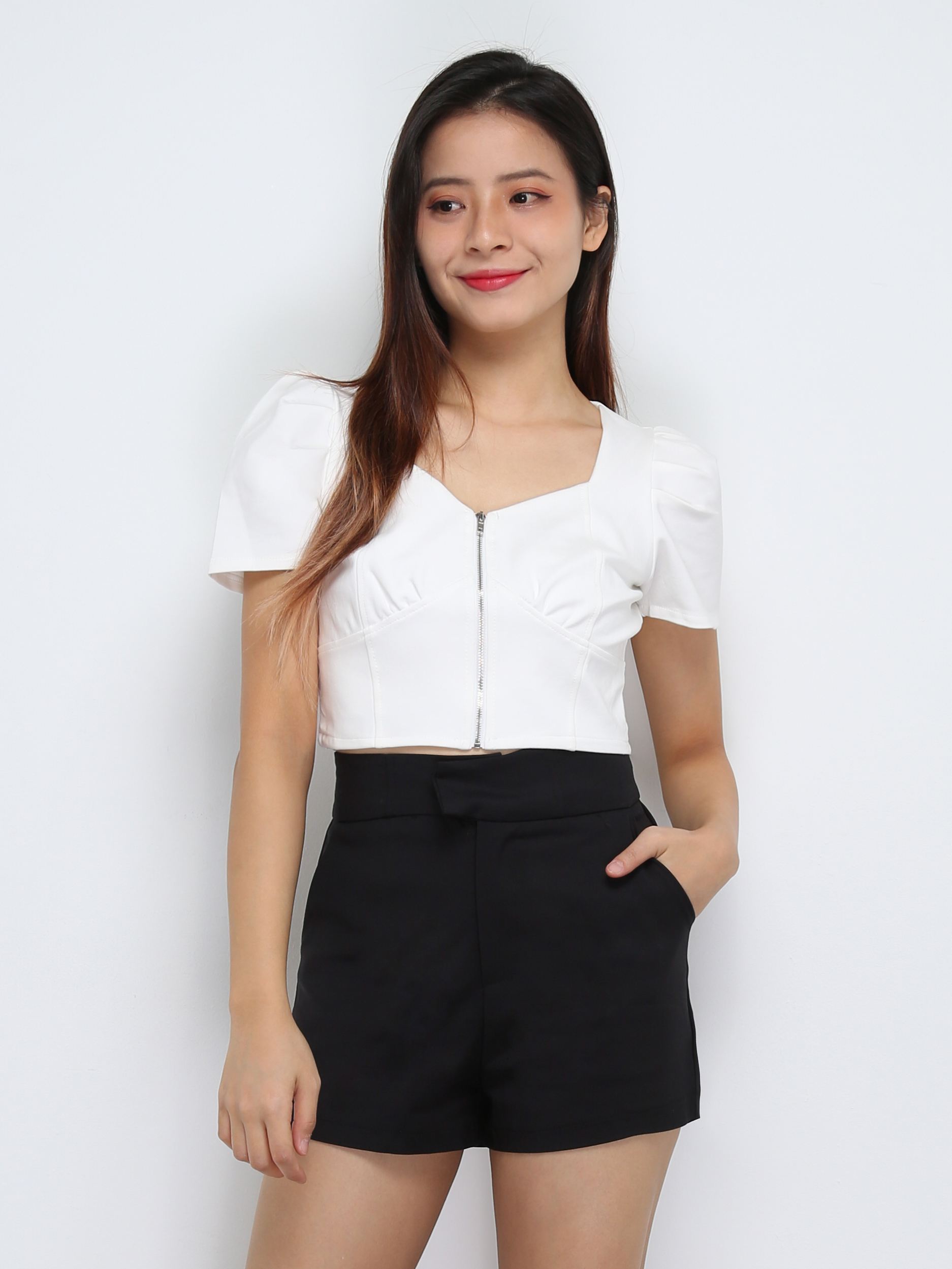 Sweetheart Neckline Short Sleeve Top 29261