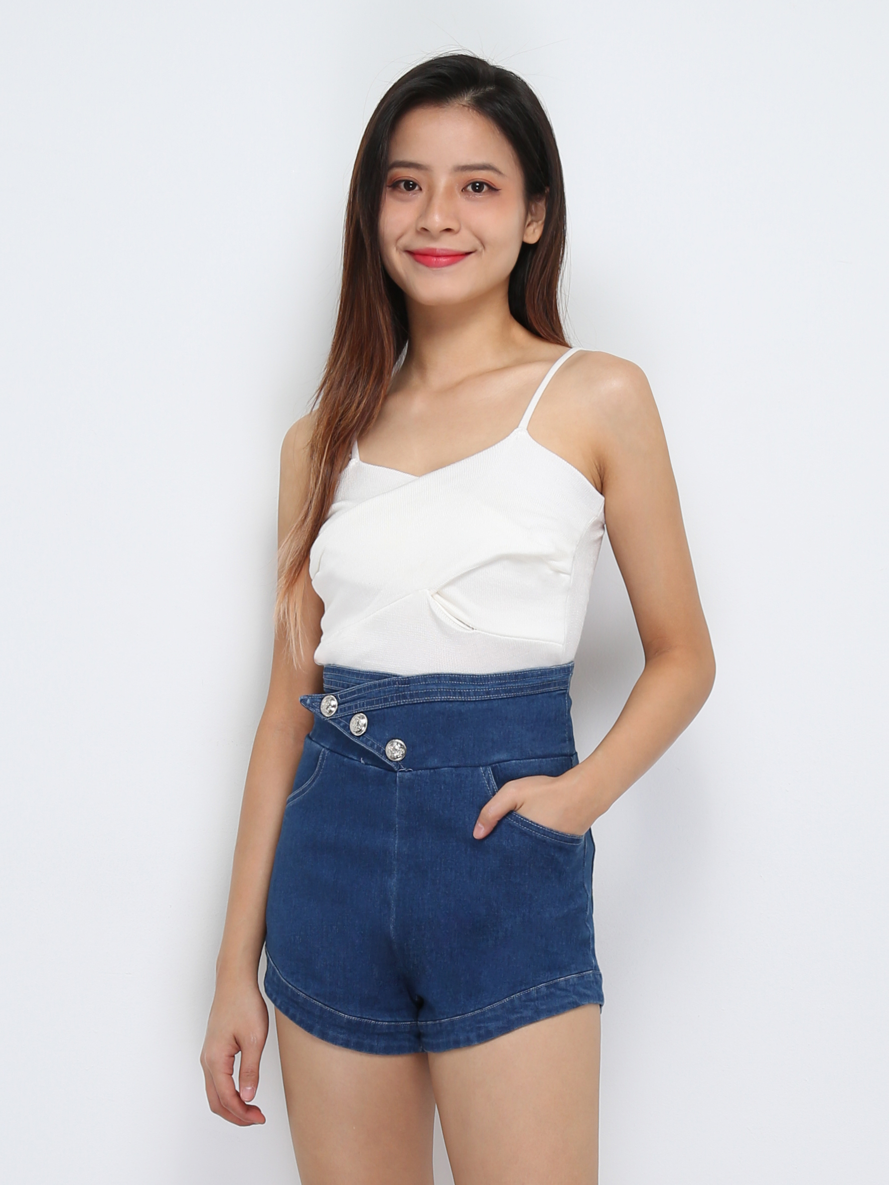 Denim Back Zip Front Button Short Pant 29381
