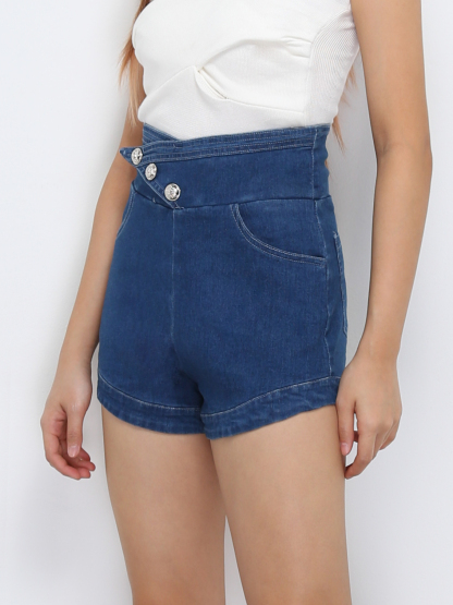 Denim Back Zip Front Button Short Pant 29381