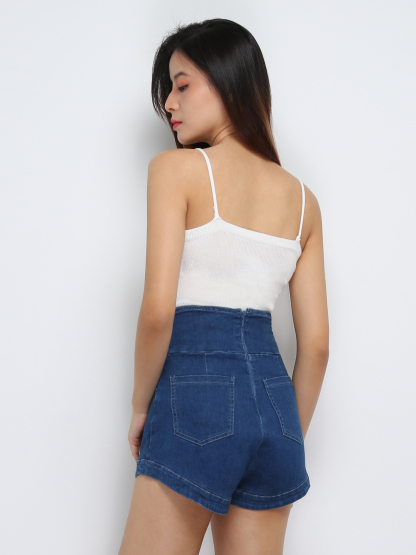 Denim Back Zip Front Button Short Pant 29381